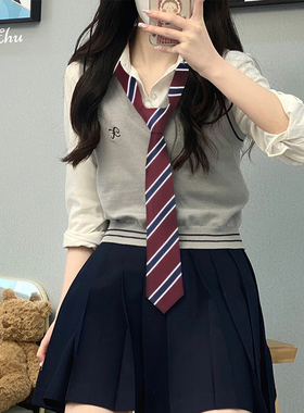 酒红色条纹学院风领带蝴蝶结免打