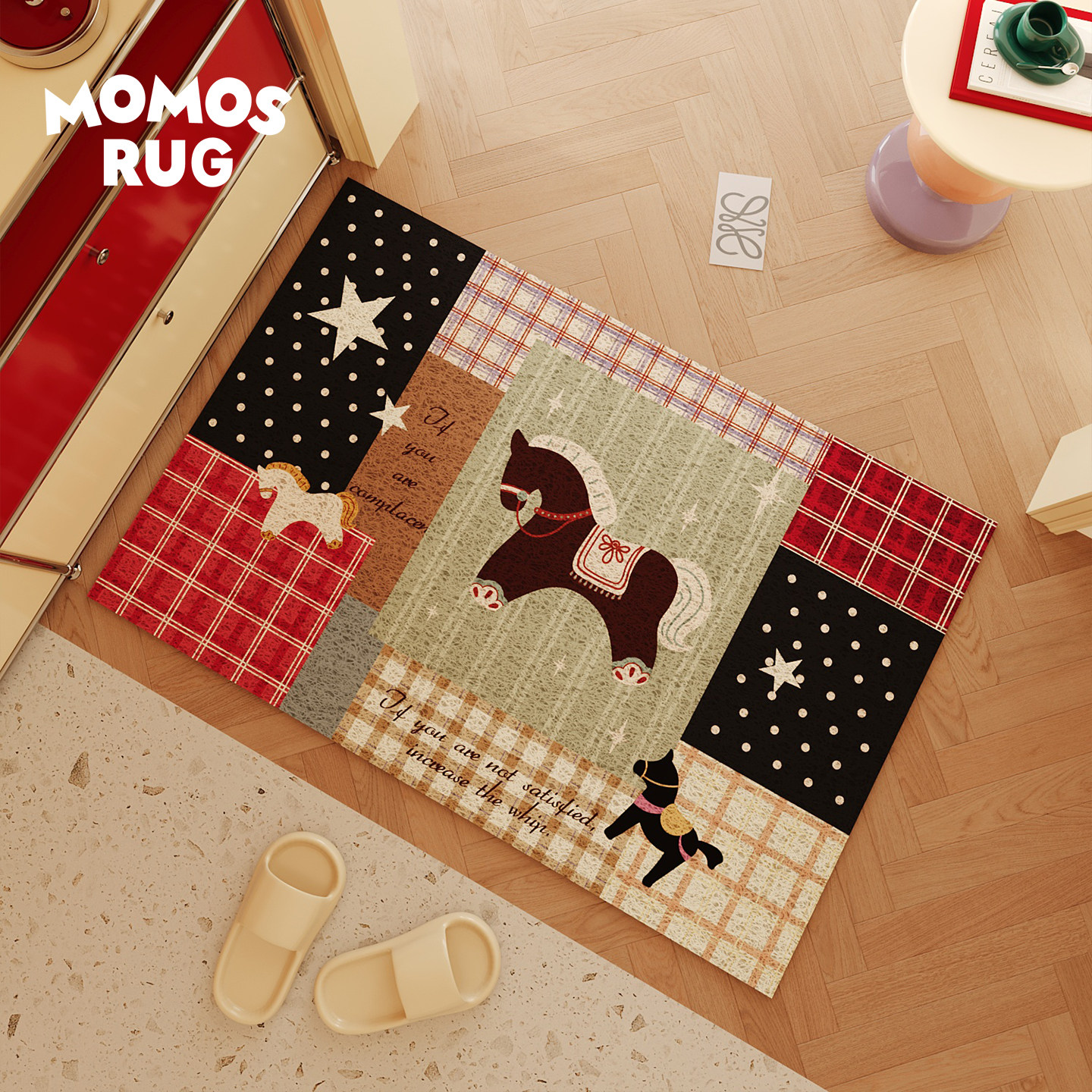 拼贴小马丝圈新年红色入户门地垫耐磨防滑进门脚垫可定制氛围感,淘宝优惠券,粉丝福利购,淘宝优惠卷