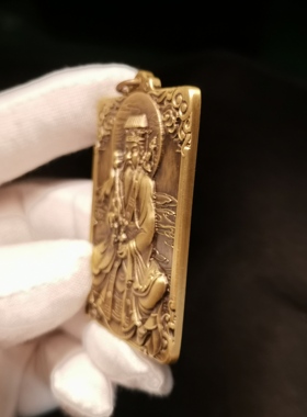 纯阳帝君吕洞宾吕祖思沛铜雕手工复古铜刻浮雕方牌吊坠