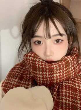 新年中国红韩版格子围巾女加长款