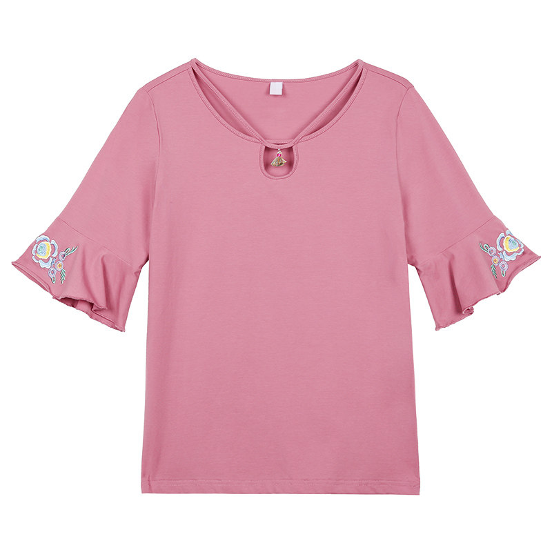 以纯短款喇叭袖圆领女2020夏装t恤 尚吻蔓T恤