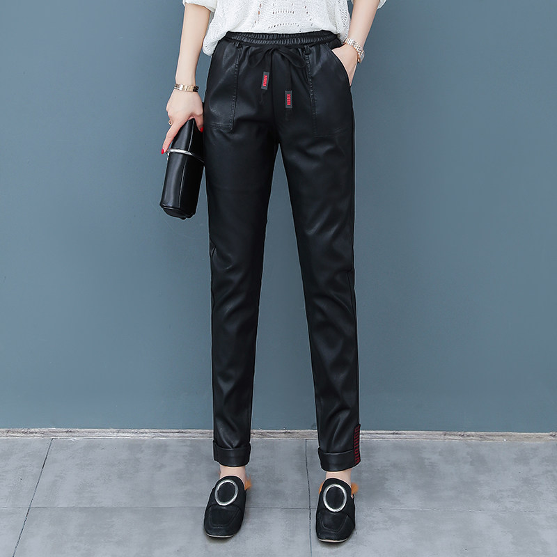 以纯官方旗舰店高腰pu宽松2020皮裤 尚吻蔓休闲裤