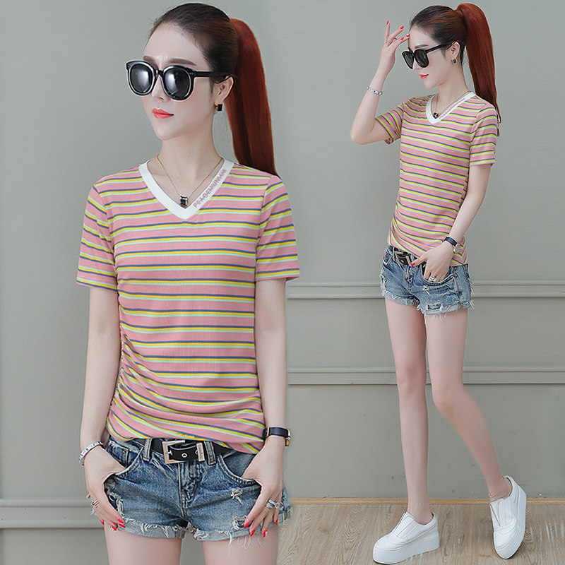 欧洲站紫色短袖女短款修身以纯t恤 尚吻蔓T恤