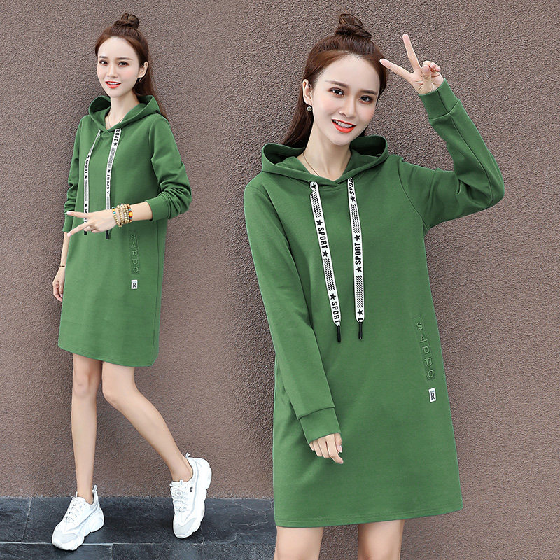 休闲中长款连帽春秋2020以纯卫衣裙 尚吻蔓卫衣/绒衫