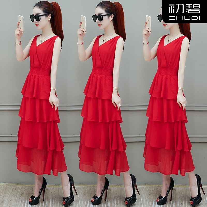 爱依服旗舰店雪纺女装夏天蛋糕裙子 尚吻蔓连衣裙