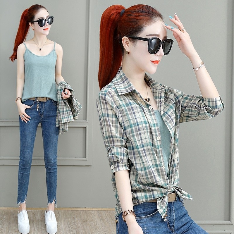 以纯官方旗舰店官网格子女长袖衬衫 尚吻蔓衬衫