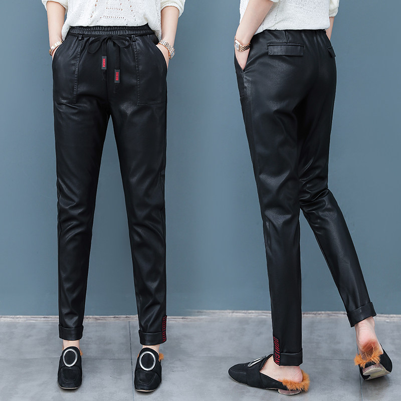 以纯官方旗舰店高腰pu宽松2020皮裤 尚吻蔓休闲裤