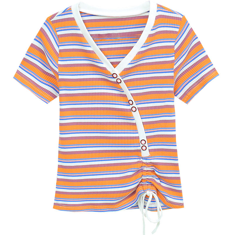 欧贝妮女装气质条纹短袖夏季修t恤 尚吻蔓T恤