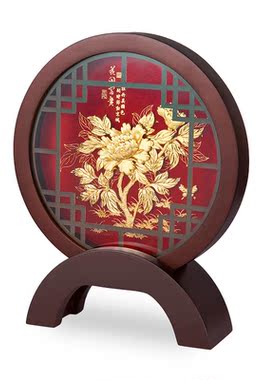 足金金箔画花开富贵装饰高档摆件送长辈领导朋友祝福礼品定制刻字
