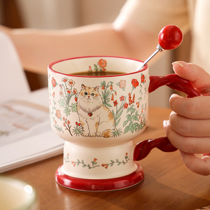 复古油画般陶瓷咖啡杯高级感小众马克杯女生伴手礼水杯下午茶杯子