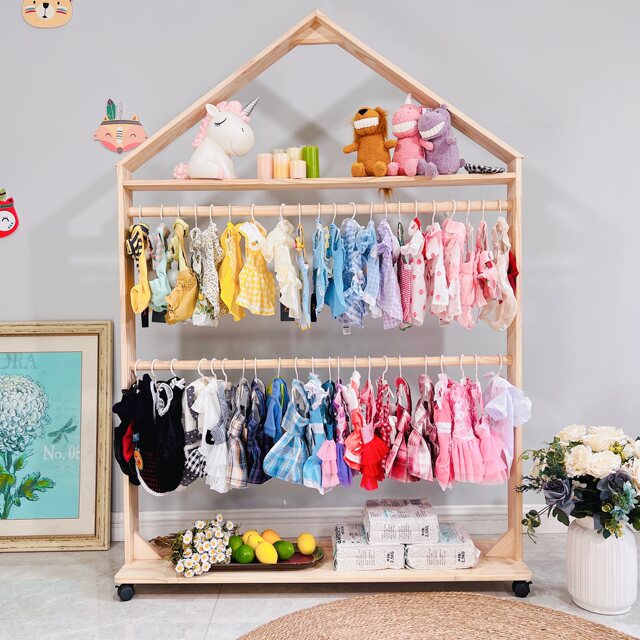 One-core pet solid wood pet house cat hanger dog clothes display rack storage rack movable coat rack
