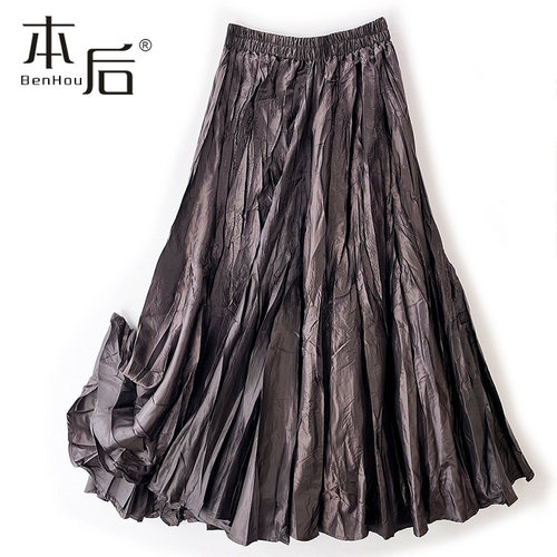 0721 8米大摆干枯褶皱百褶半身裙秋冬女中长款复古长裙A字裙伞裙 - 图1