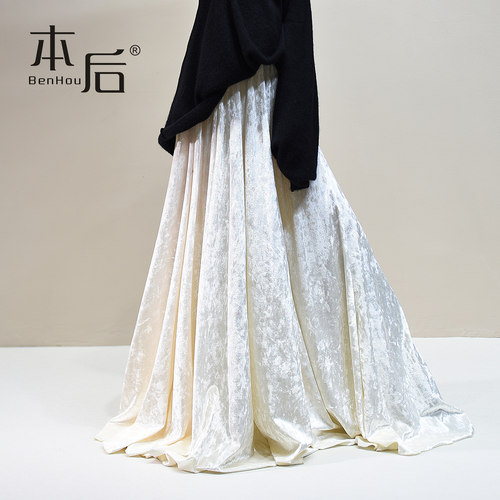 BenHou/本后 2610 大摆钻石绒丝绒a字半身裙冬女长裙子新中式加长 - 图2
