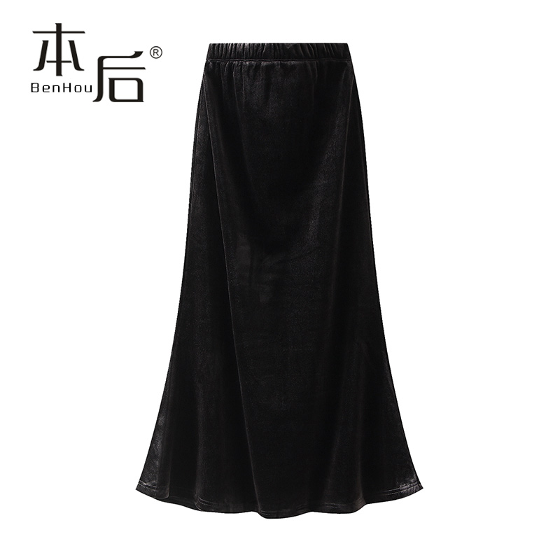 K821加厚加绒丝绒鱼尾裙半身裙秋冬女2025新款高腰包臀显瘦中长款 - 图0