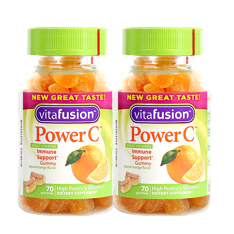 vitafusion海外旗舰店预vitafusion美国维生素C橙味VC片软糖美白维C增强抵抗力70粒*2瓶1