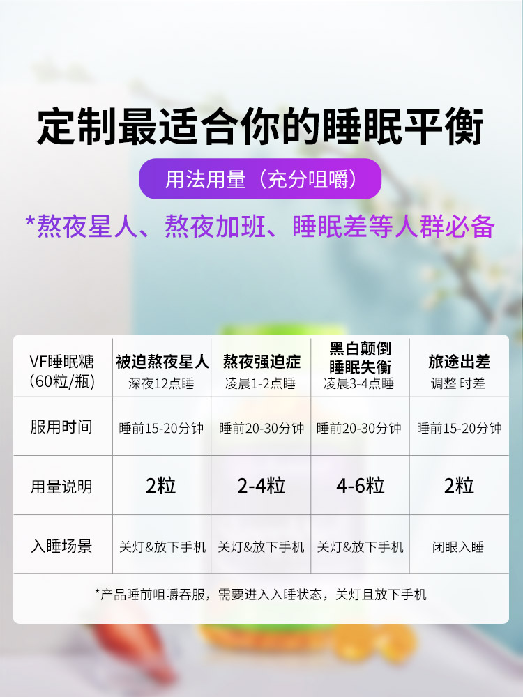 vitafusion海外旗舰店直播vitafusion褪黑素睡眠糖VF安瓶助眠sleepwell软糖退黑素60粒2