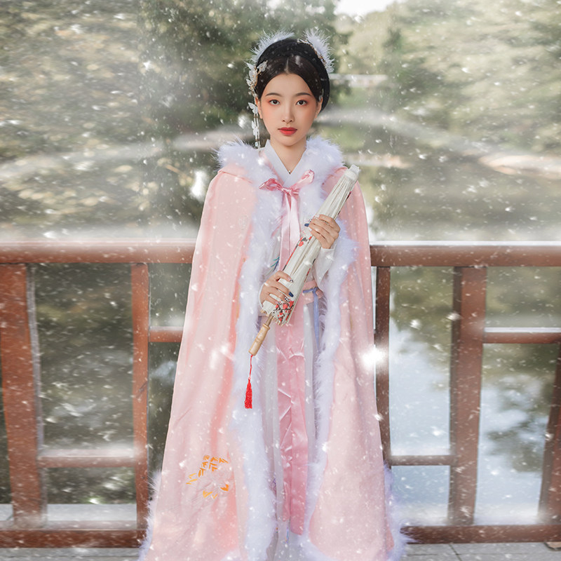 汉服冬绣花连帽大毛领日常加厚斗篷 feichangke非裳客汉服