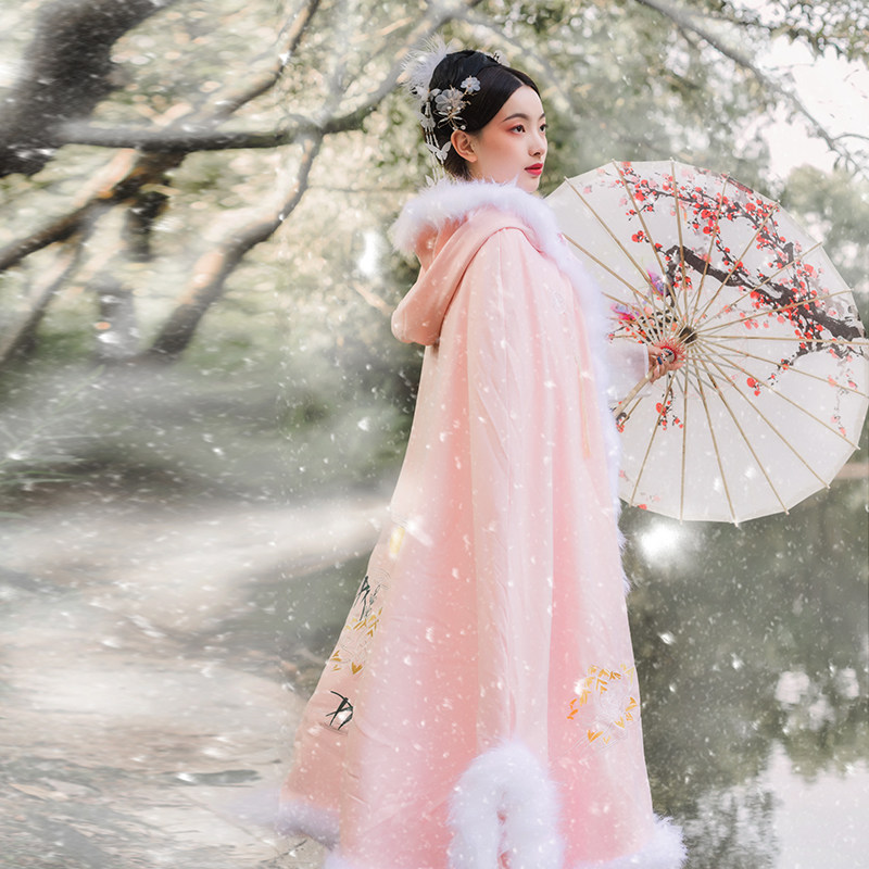 汉服冬绣花连帽大毛领日常加厚斗篷 feichangke非裳客汉服