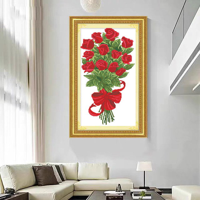Pastoral Living Room 2026 Rose Cross Stitch ກະທູ້ໃໝ່
