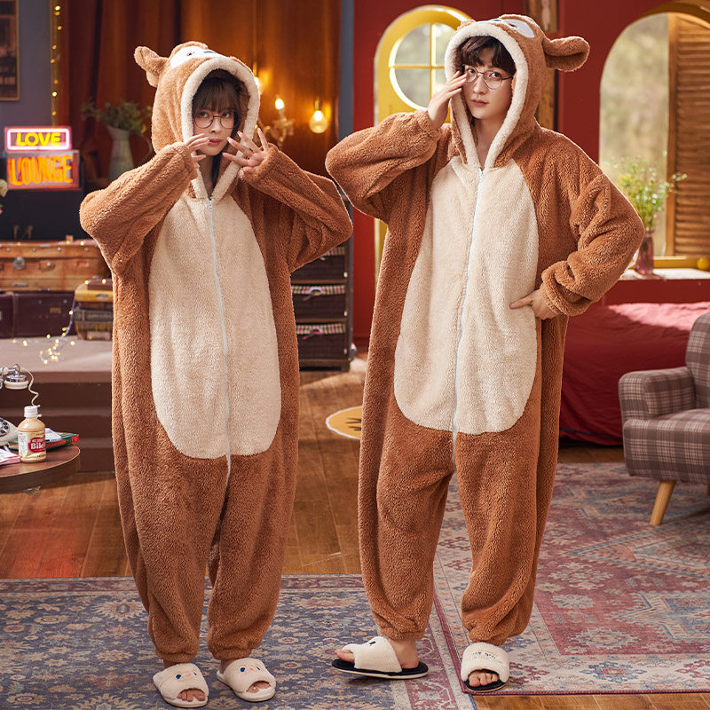 冬季新款法兰绒情侣卡通男士睡袍 纯兰语睡衣/家居服套装