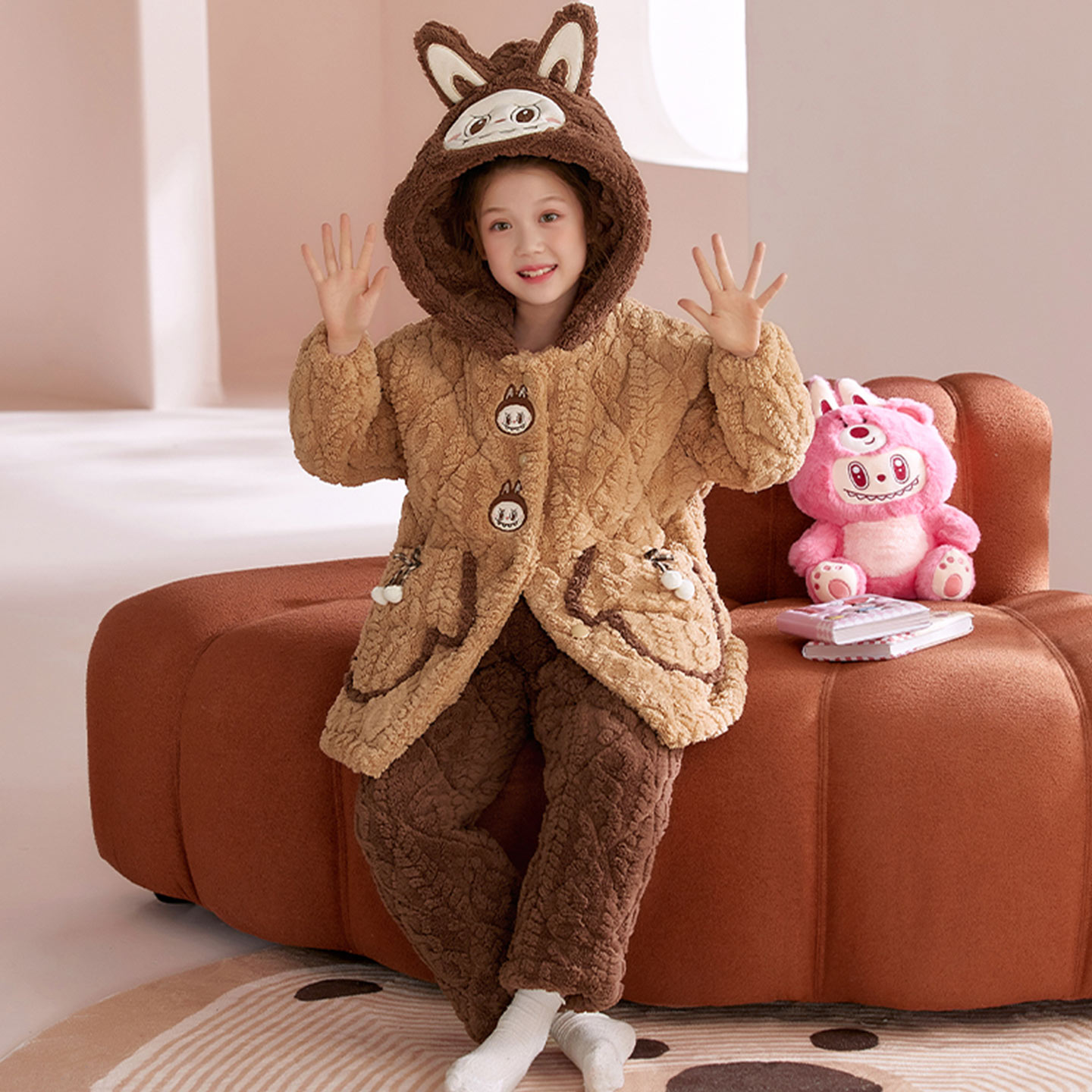 女童珊瑚绒睡衣冬季无牙仔三层夹棉加厚款睡袍儿童2025新款家居服 - 图2