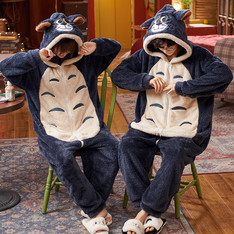 冬季新款法兰绒情侣卡通男士睡袍 纯兰语睡衣/家居服套装