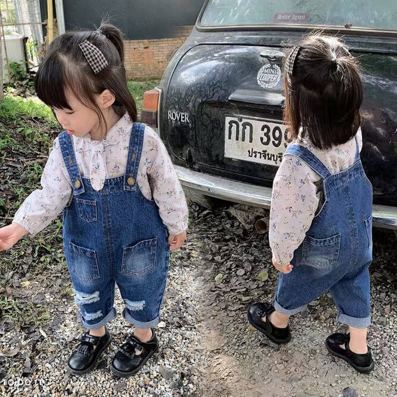 宝宝夏装背带裤春秋款儿童长牛仔裤 绮晗芯休闲运动套装