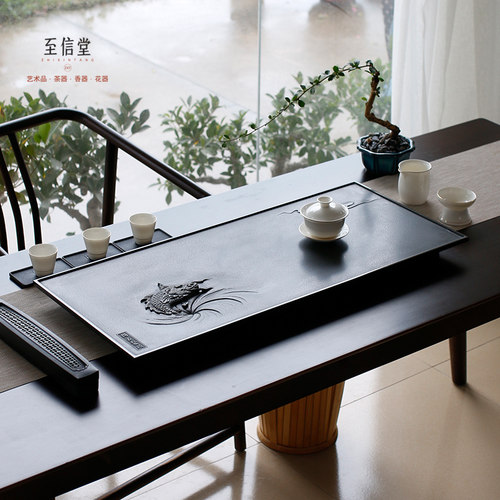 至信堂大师作品整块天然乌金石茶盘石头茶台茶海大号家用功夫茶具 - 图0