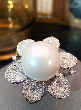 欧美复古食指戒轻奢闪钻珍珠花朵夸张气质个性气质高级感开口戒指