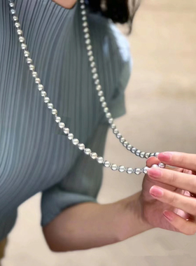 真多麻色银灰长款珍珠双层项链