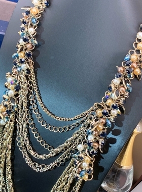 夸张超长款水钻编织项链性感气质时尚欧美流苏锁骨链满钻毛衣链女