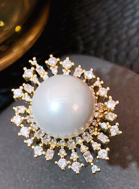 夸张复古满钻闪钻超闪宫廷风大珍珠戒指开口重工水钻优雅食指戒女