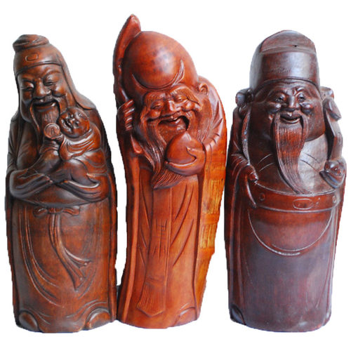 竹根雕福禄寿三星/纯手工家居摆件乔迁祝寿礼物/竹雕福星禄星寿星 - 图1