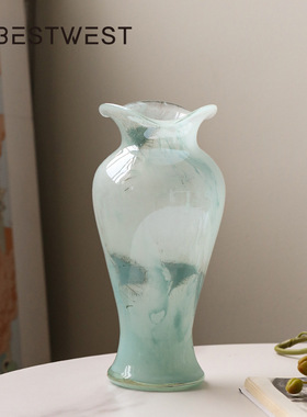 博西家居 中式芬顿荷叶边玻璃花瓶摆件 感家居客厅轻奢花器