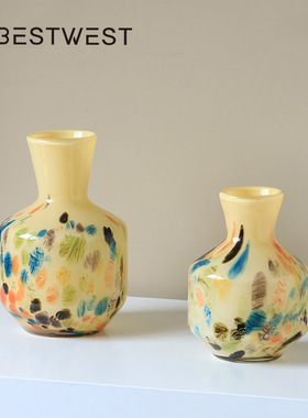 博西家居  中古芬顿琥珀玉质玻璃花瓶样板房客厅家居摆件琉璃花器