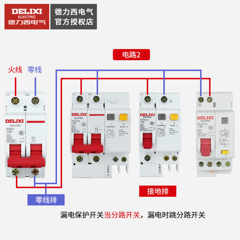 德力西D型2P3漏电保护器DZ47sLE空气开关带漏保220v断路器380v63a