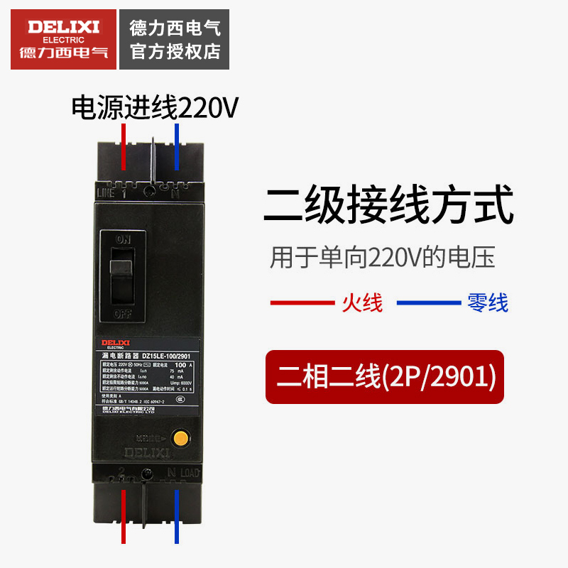德力西DZ15LE塑壳漏电保护器100/4901 32A63A220V断路器空开开关 - 图0