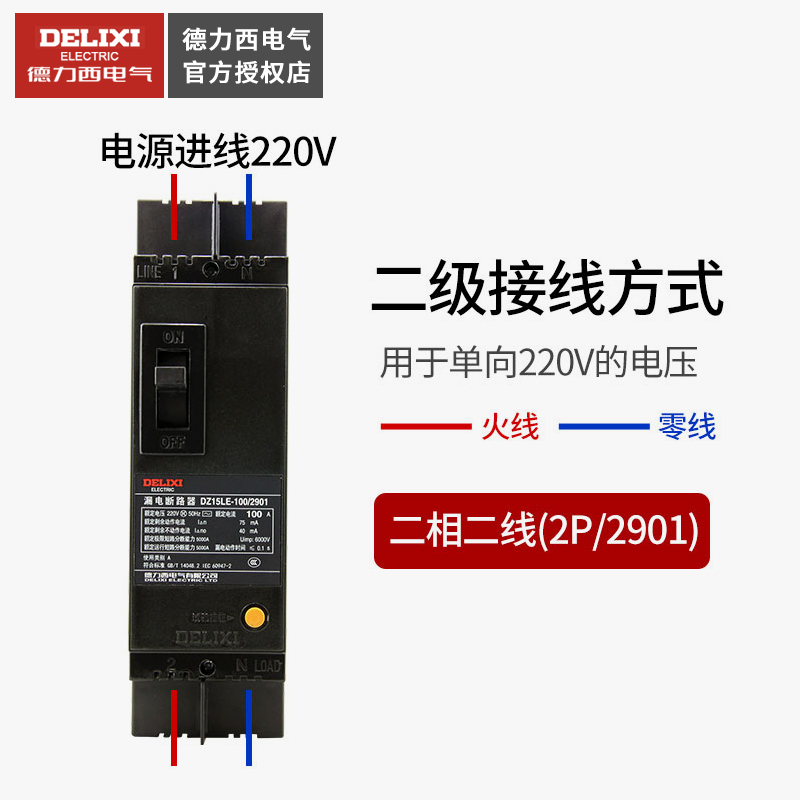 德力西DZ15LE塑壳漏电保护器100/4901 32A63A220V断路器空开开关