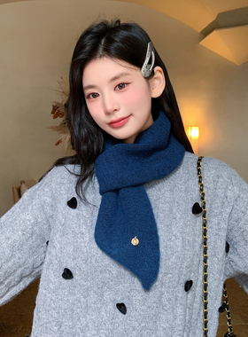 灰色围巾女日系保暖毛线交叉围脖