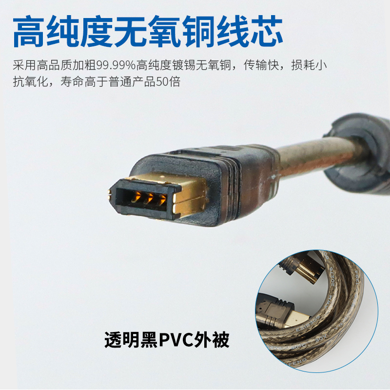 富运达IEEE1394A数据线6P转6P工业相机连接线1394火线firewire400-图2