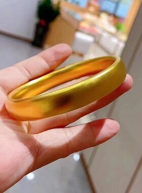 婚庆铜镀金精品12n素面素圈轮胎手镯同款古法传承泥鳅背磨砂宽面