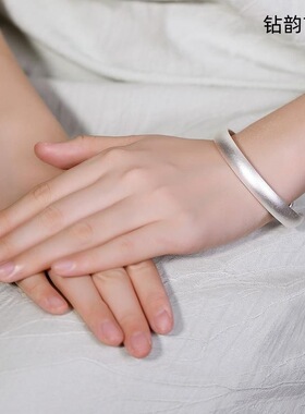 仿古手镯铜镀银哑光磨砂古法银手镯 简约精致女古风手工镀银镯子