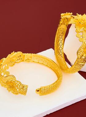 婚庆喜庆复古中式宫廷风镂空手镯雕花手环跨境新娘婚镯镀金手镯子