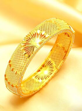 孔雀开屏镂空手镯合金卡扣手镯女宽边镯子婚庆喜庆大金镯子女手镯