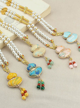 非遗手工仿宋锦葫芦项链女新款仿珍珠新中式汉服旗袍国风古装配链