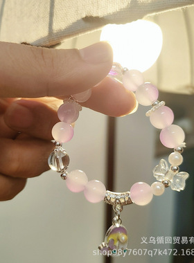 学生手链郁金香彩绘琉璃水晶手链甜美手串女生百搭学生闺蜜礼物