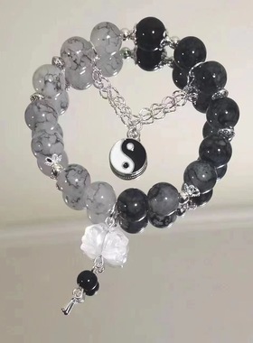 学生手链手链太极八卦手链女生新中式国风黑色串珠水墨男生手串