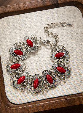 跨境热销个性复古绿松石手链波西米亚民族风手饰女轻奢气质手镯