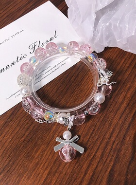 2条学生琉璃手链超仙蝴蝶珍珠水晶琉璃手串少女琉璃水晶手链手饰