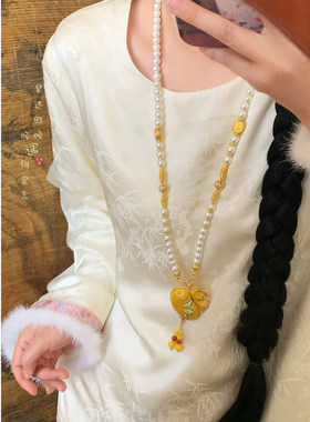 好运福袋宋锦福袋串珠长款项链女旗袍配饰中式国风吊坠古装项链长